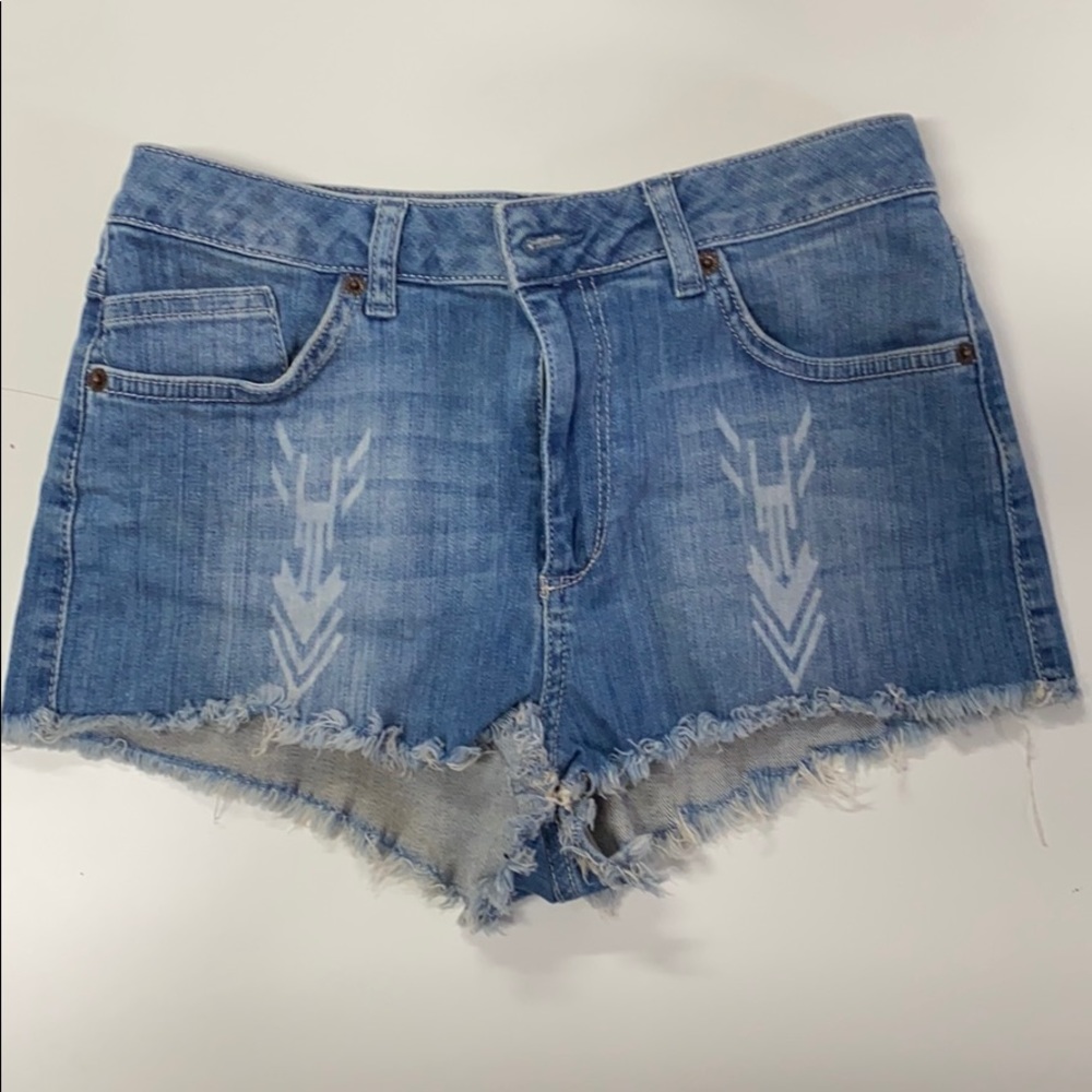 Topshop Moto Denim Shorts Tribal Pattern
